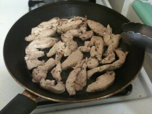 some chicken on the skillet