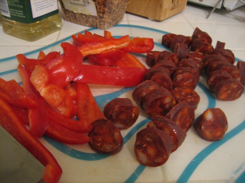 chopped chorizo and bell pepper