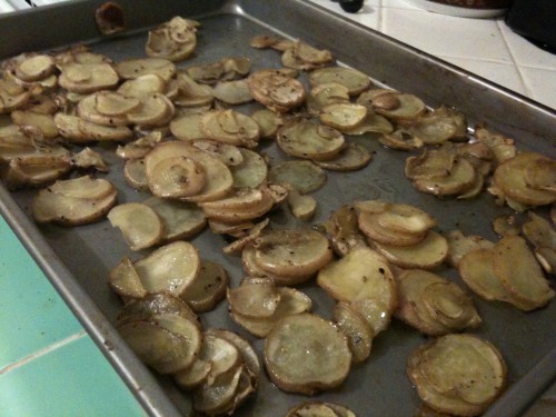 baking the sliced potatoes